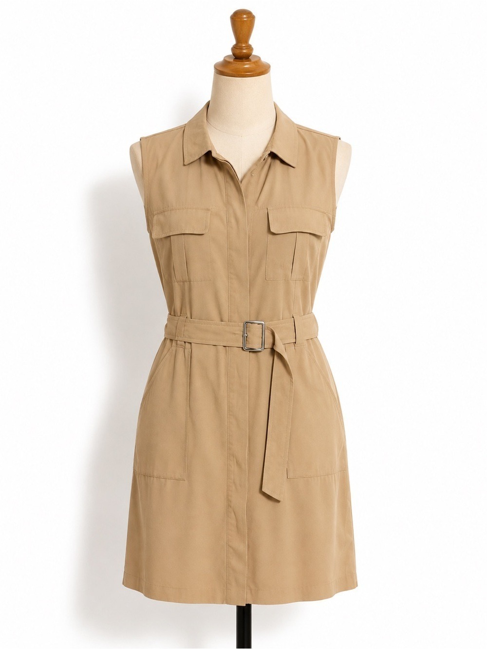 Worthington Beige Utility Shirt Dress Belted Pockets Size Medium